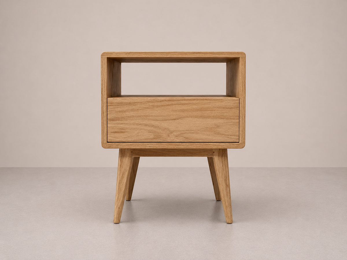 Table de chevet en chêne avec tiroir