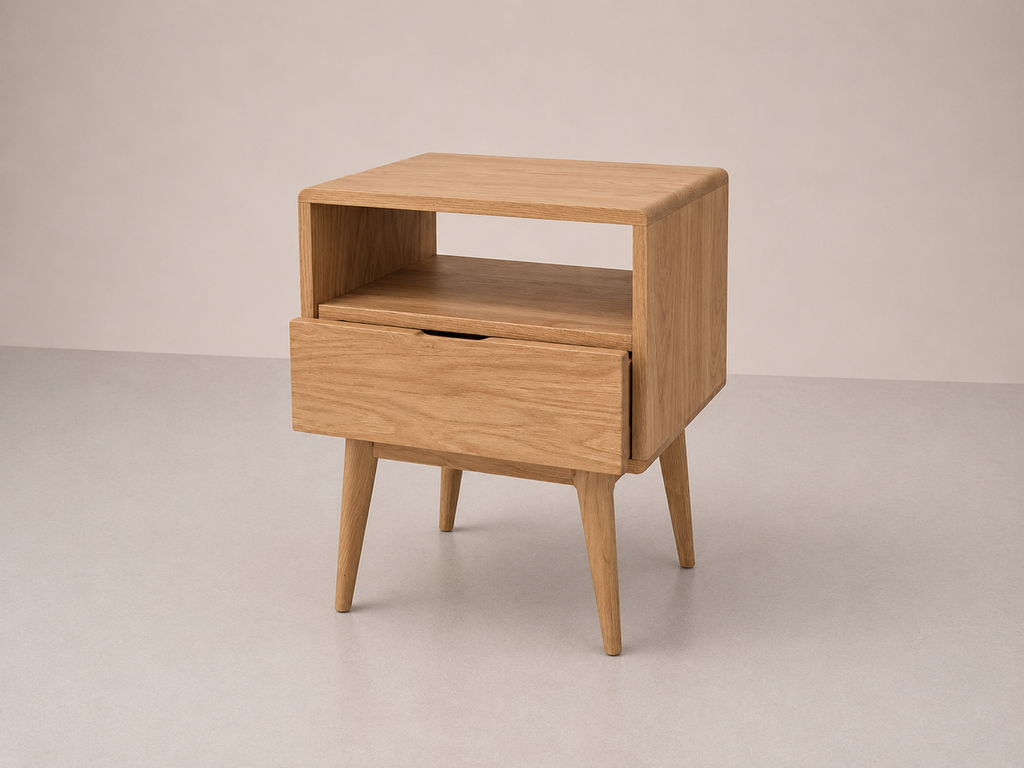 Table de chevet en chêne avec tiroir