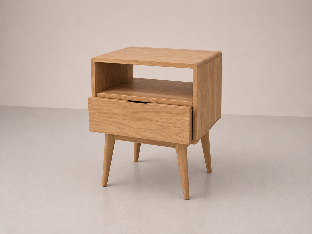 Table de chevet en chêne avec tiroir