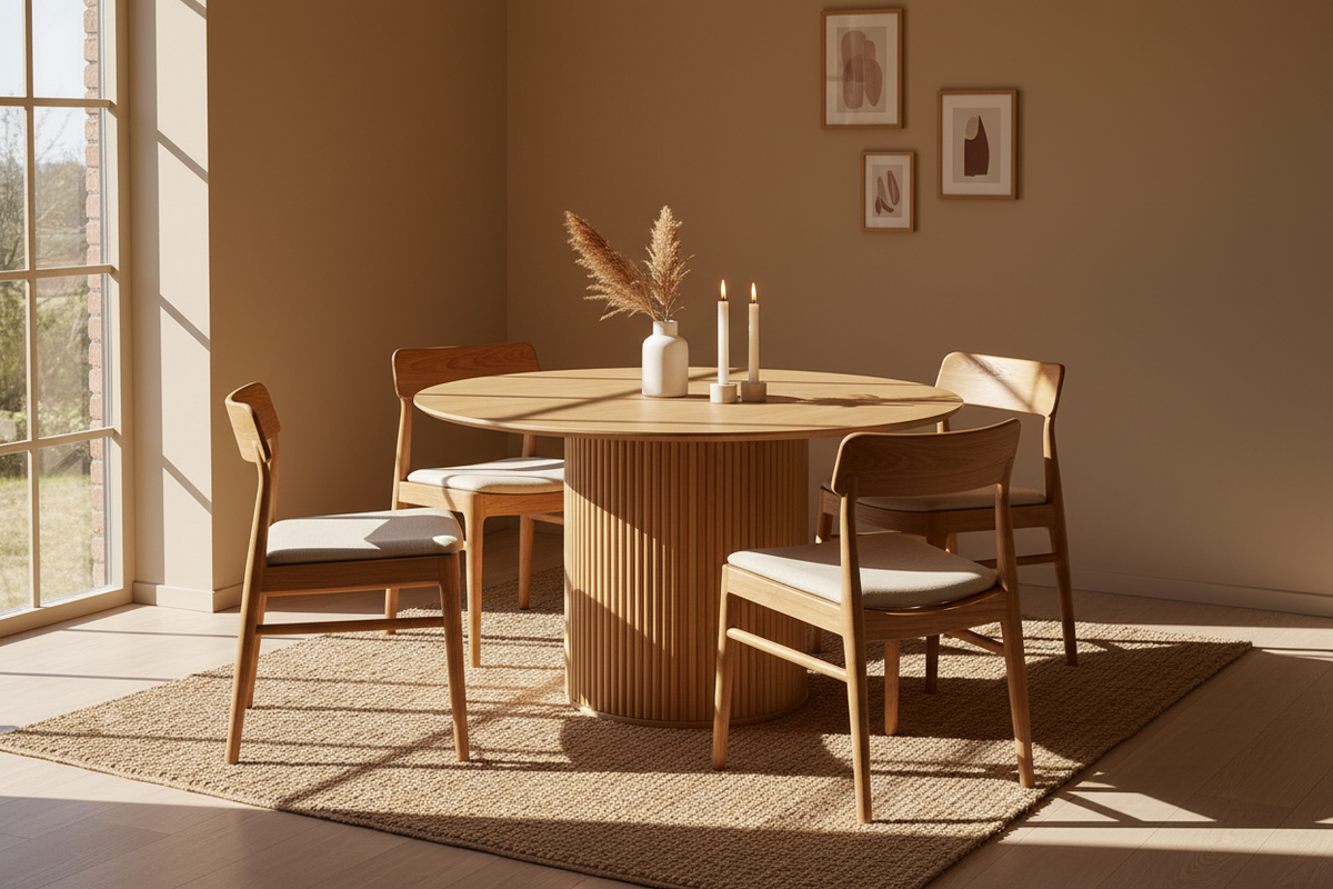 Fluted Oak Dining Table Lifestyle Scene
