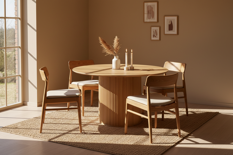 Fluted Oak Dining Table Lifestyle Scene