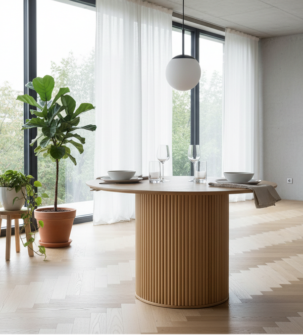 Fluted Oak Dining Table Modern Scene