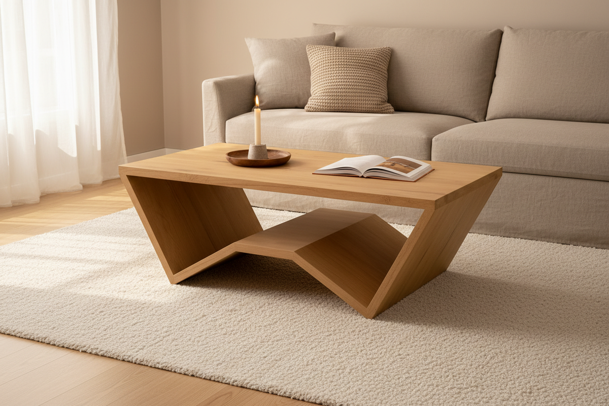 Mid-Century Oak Coffee Table Lifestyle Scene